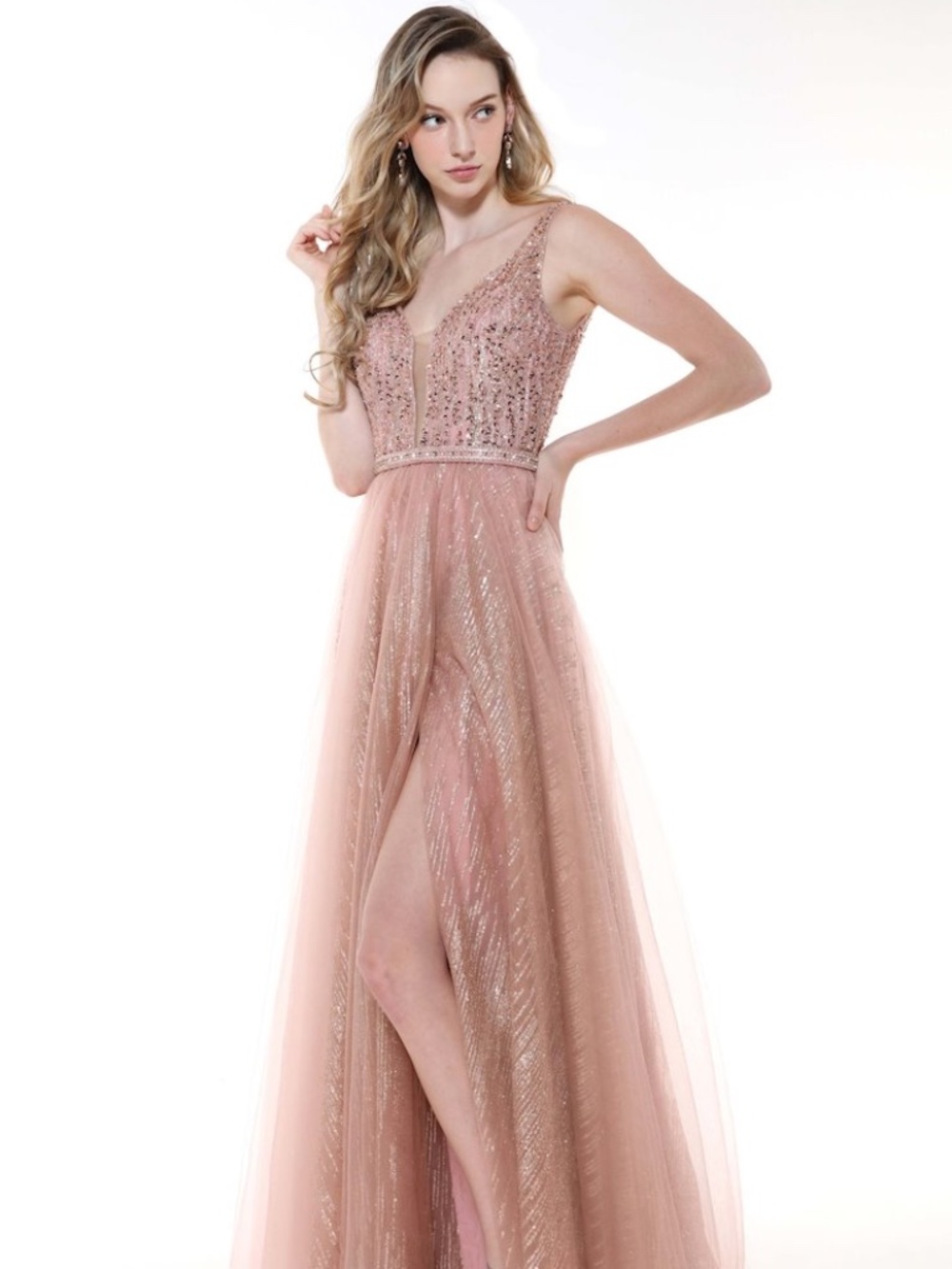 NWT AVA PRESLEY ROSEGOLD BEADED NET GOWN SIZE 10